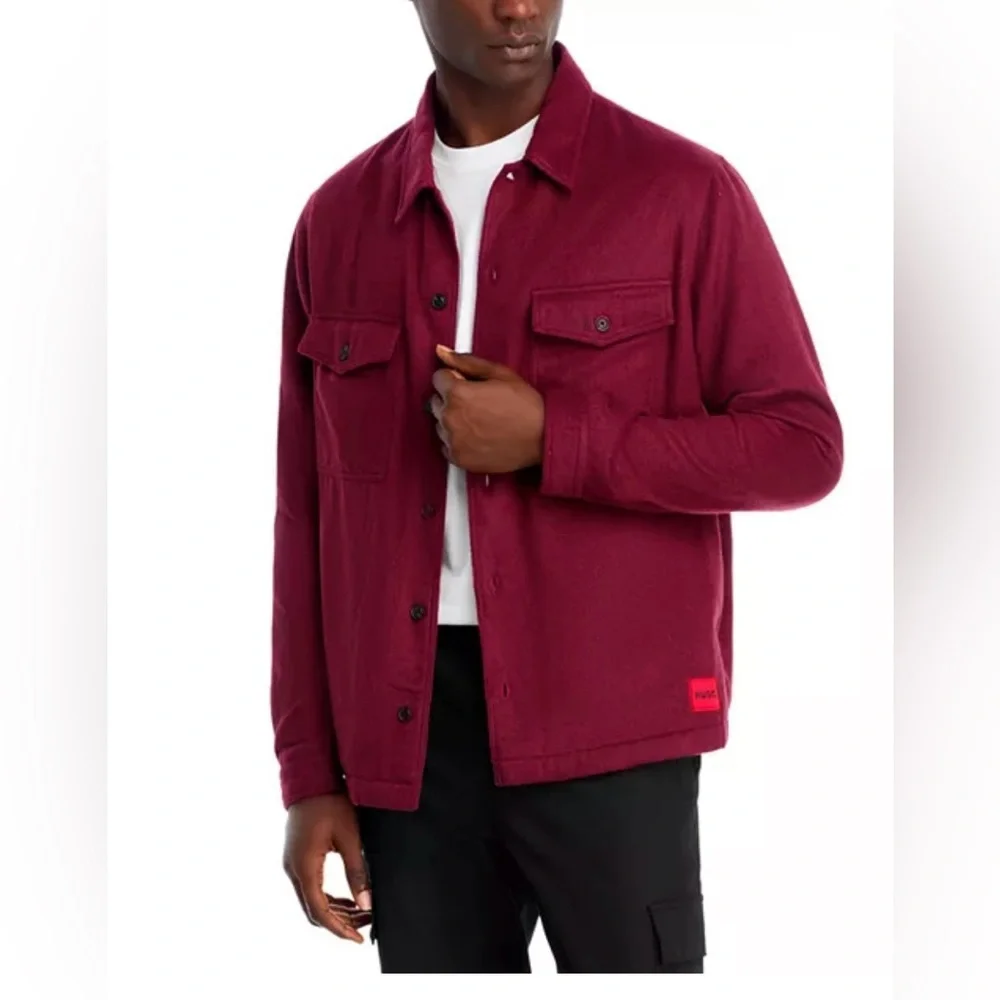 HUGO Boss Men's Size XXL Dark Red Enalu Oversized Fit Button Up Shirt Pockets - Picture 1 of 11